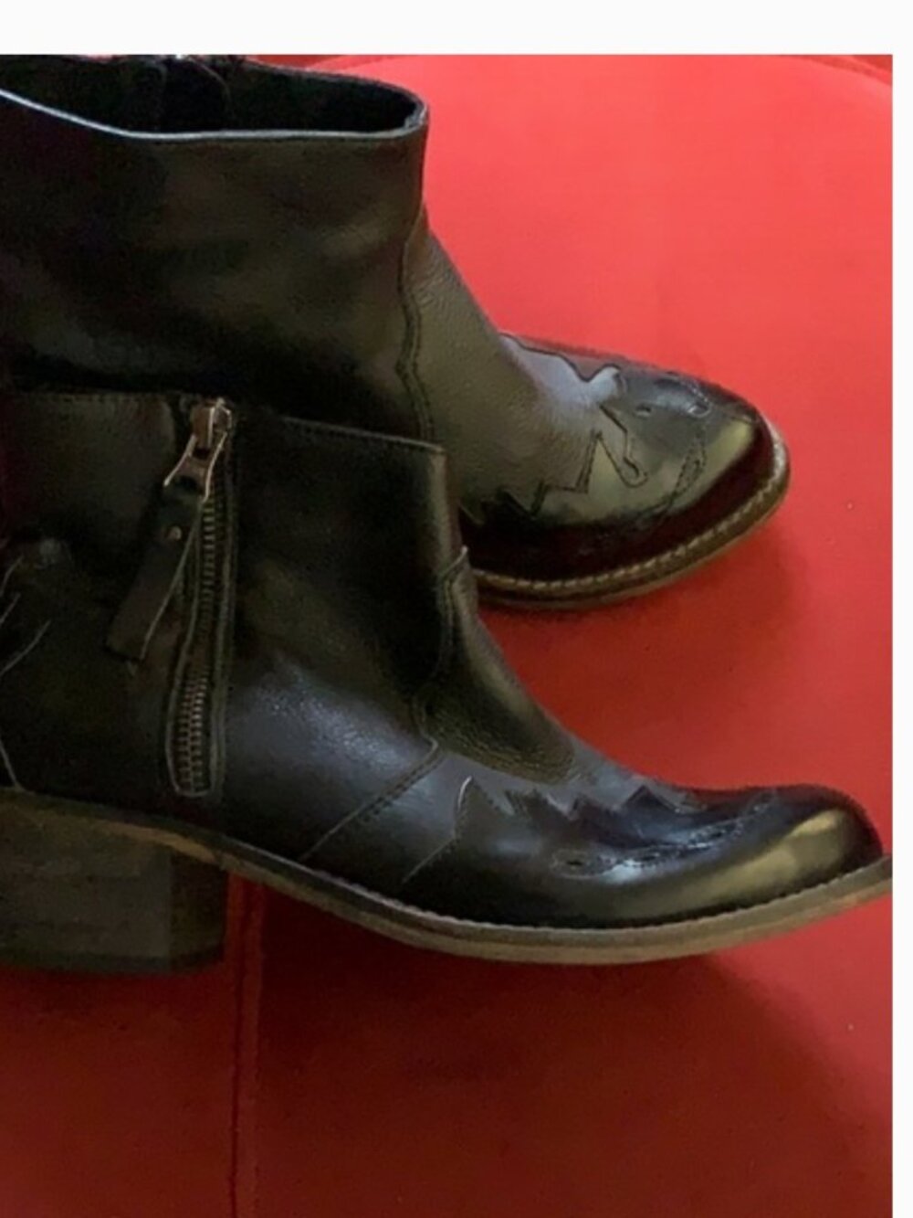 Genuine Leather Black Ankle Boots Western Side Zip Size 7 / 37